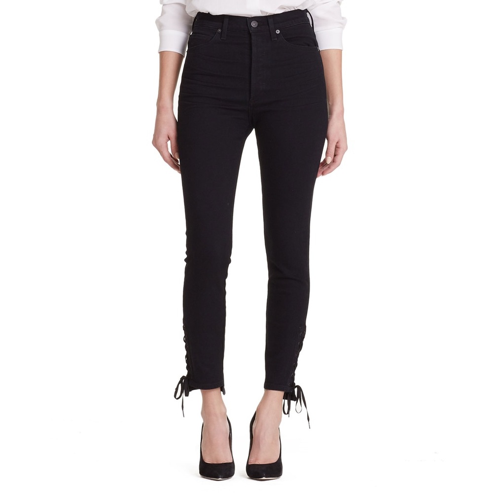 CITIZENS OF HUMANITY Olivia High Rise Slim Lace Up Ankle Jean Black 28 Button